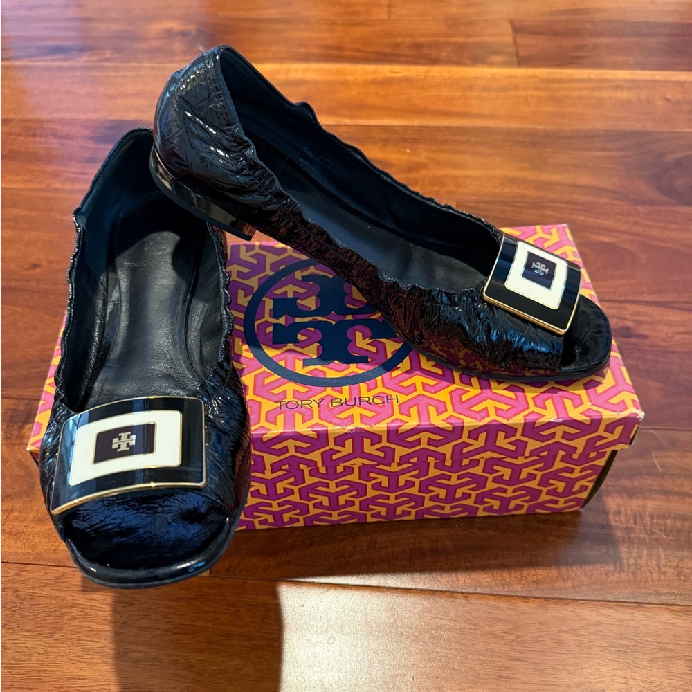 Tory Burch Black Patent Leather Flats